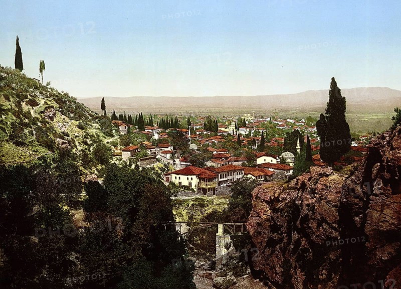 Overview of the city of Bursa in Turkey, View from 1885, Historical, digitally restored reproduction from a 19th century original, Record date not stated