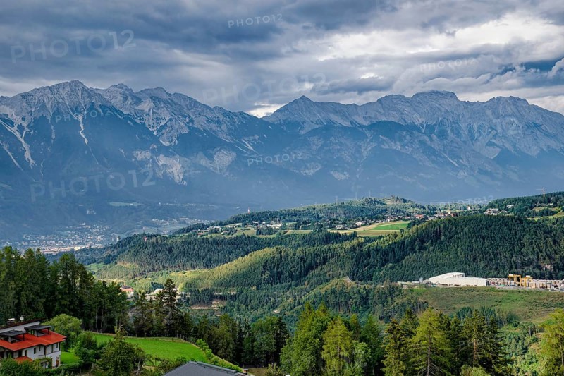 View of Innsbruck and the mountains of the Innsbruck Nordkette, Alpine landscape, Innsbruck, Tyrol, Austria, Europe