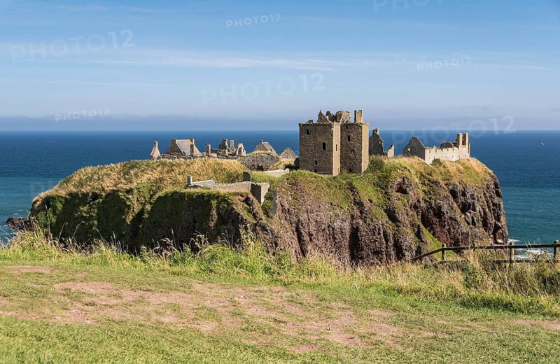 Dunnottar Castle is a ruined castle in Aberdeenshire, Scotland, photographed in September, United Kingdom, Europe