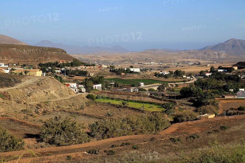 Overview of village and countryside, Cardon, Fuerteventura, Canary Islands, Spain, Europe