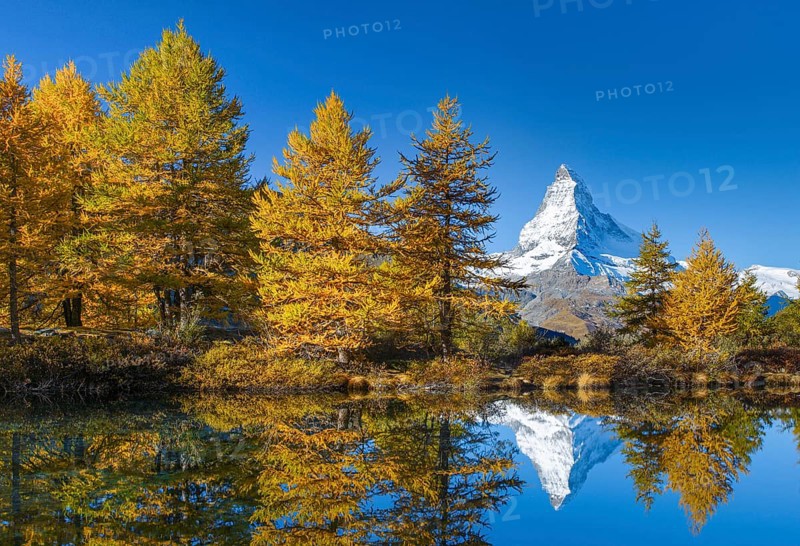 Matterhorn and Lake Grindji, Valais, Switzerland, Europe