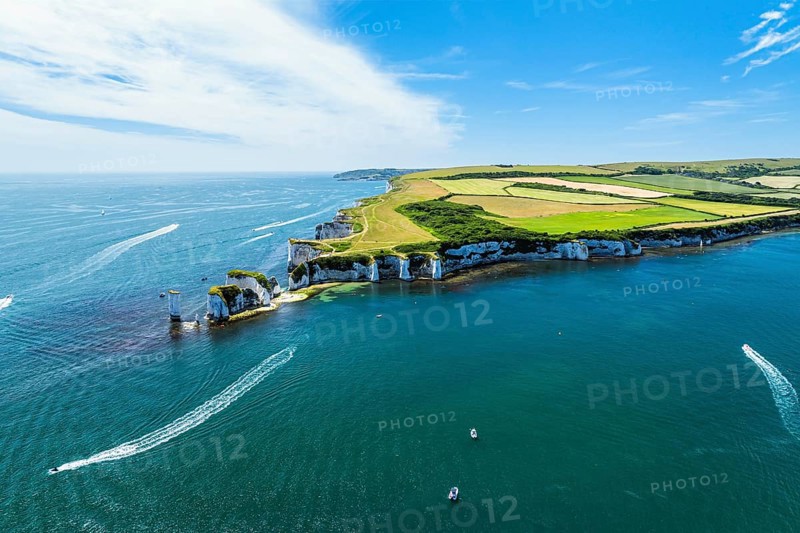 White Cliffs of Old Harry Rocks Jurassic Coast from a drone, Dorset Coast, Poole, England, United Kingdom, Europe