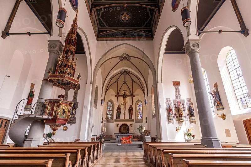 Interior view, St Peter and Paul Catholic Church, Oberstaufen, Oberallgäu, Bavaria, Germany, Europe
