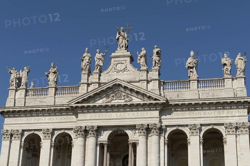 Main façade of the Lateran Basilica, Basilica San Giovanni in Laterano, Cathedral of the Diocese of Rome, Monti district, Rome Italy