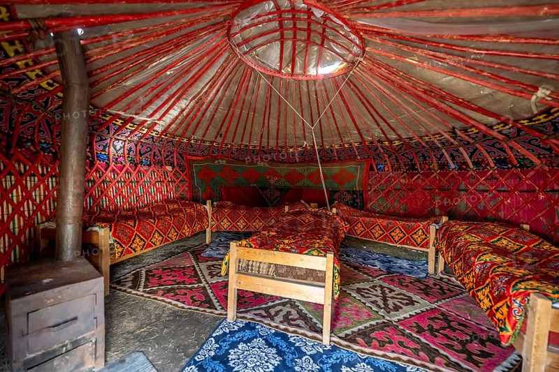 Interior photo, traditional yurt, Kyrgyzstan, Asia