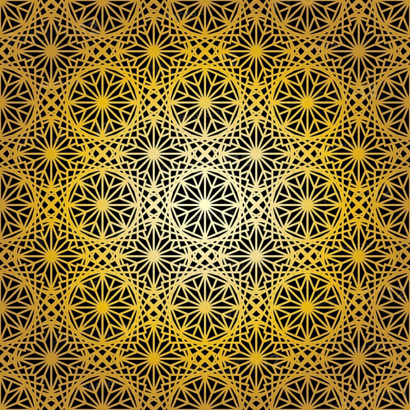Geometric gold lace seamless pattern. Arabic tile lattice vector background.