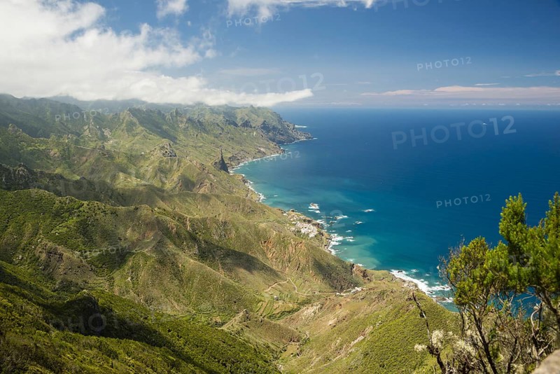 Panorama of Cabezo del Tejo, coast near Taganana, Anaga Mountains, Anaga, Tenerife, Northeast, Canary Islands, Canary Islands, Spain, Europe