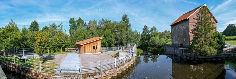 Alfers Mühle, dam and former watermill on the Berkel, Gescher, Münsterland, North Rhine-Westphalia, Germany, Europe