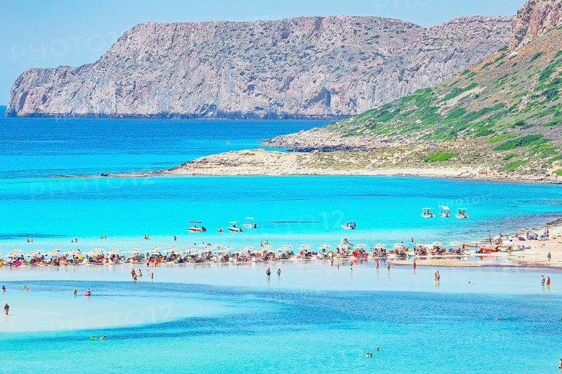 View of Balos bay, Gramvousa Peninsula, Chania, Crete, Greece, Europe