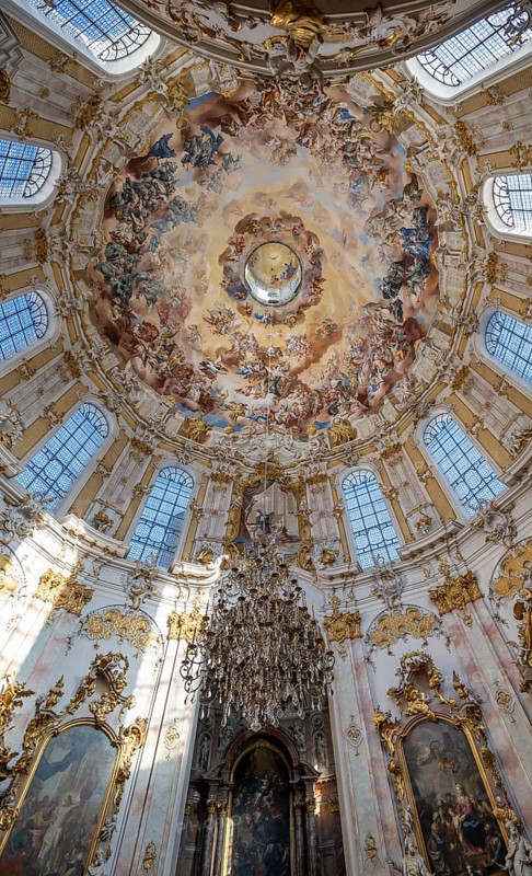 Interior of the baroque church with ceiling paintings and altar, Ettal Abbey, baroque Benedictine abbey, Ettal, Upper Bavaria, Bavaria, Germany, Europe