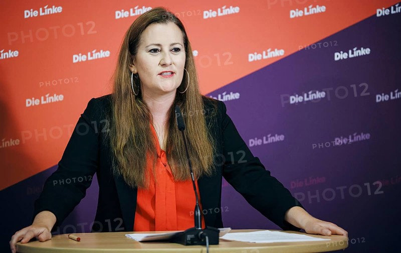 Janine Wissler, Chairwoman of the Left Party, recorded at a press conference in Berlin, 19 August 2024