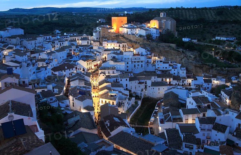 Easter procession at night through streets of Setenil de las Bodegas, Cadiz province, Spain, Europe