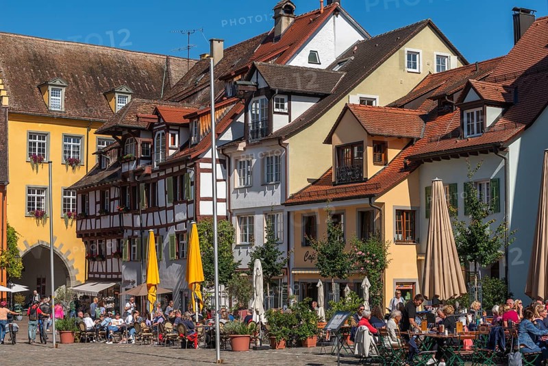 Meersburg on Lake Constance, Schlossplatz, restaurant, half-timbered house, facades, Baden-Württemberg, Germany, Europe