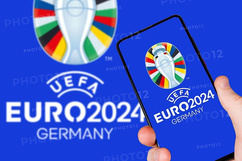 UEFA euro 2024 Germany European Football Championship European Championship European Championship logo on a mobile phone symbol image photomontage in Germany