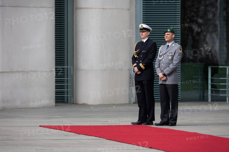 An army soldier and a navy soldier during a state visit by Ferdinand Marcos Jr. (not pictured), President of the Republic of the Philippines, to Olaf Scholz (not pictured), Federal Chancellor, in Berlin, 12 March 2024