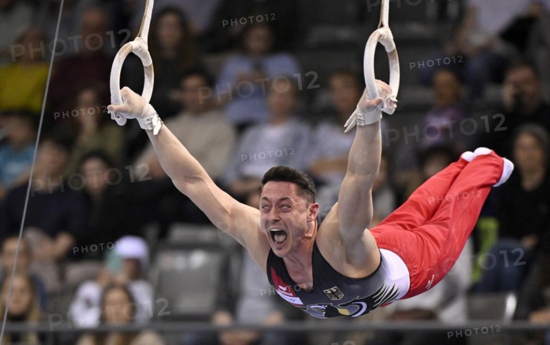Andreas Toba GER, rings, gymnastics, artistic gymnastics, gymnast, men, EnBW DTB-Pokal, Porsche-Arena, Stuttgart, Baden-Württemberg, Germany, Europe