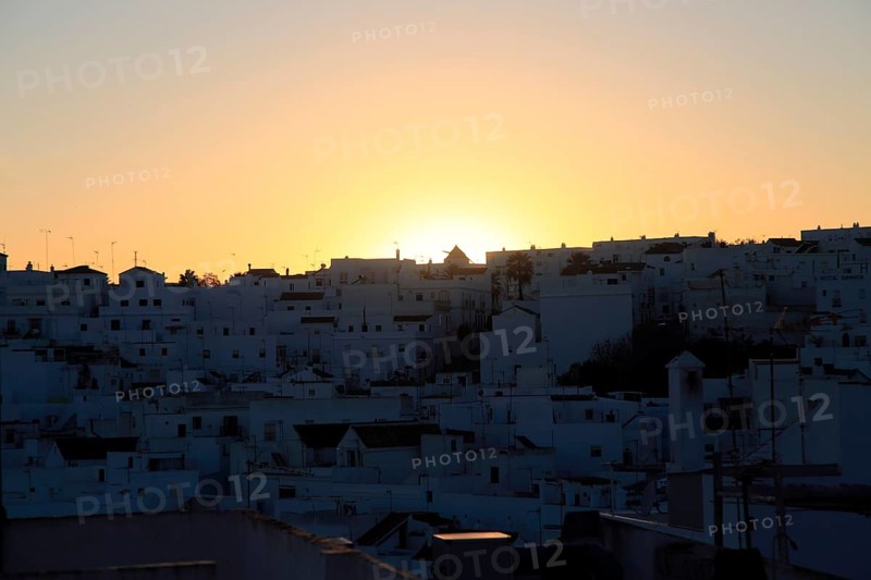 Sun going down buildings in shadow in village of Vejer de la Frontera, Cadiz Province, Spain, Europe