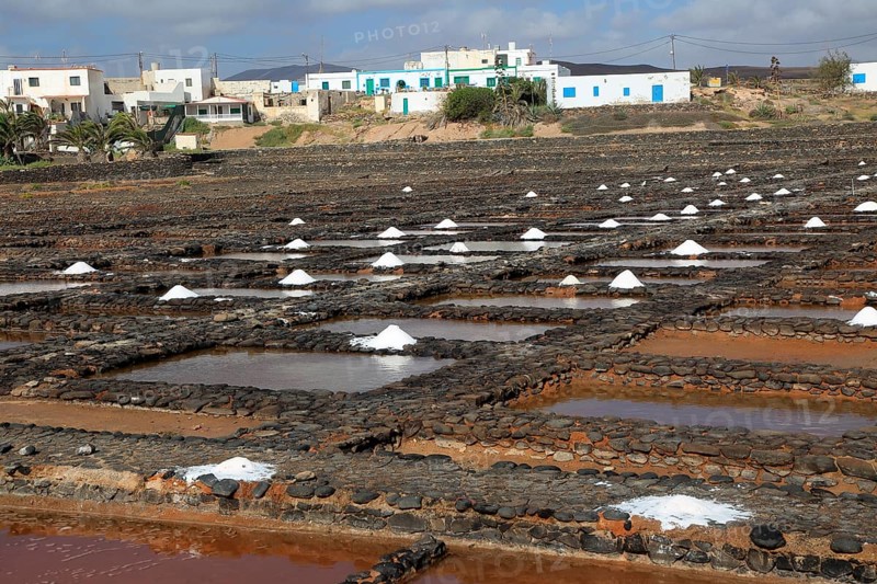 Evaporation of sea water in salt pans, Museo de la Sal, Salt museum, Las Salinas del Carmen, Fuerteventura, Canary Islands, Spain, Europe