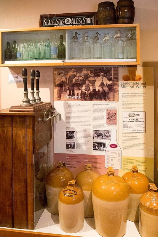 Brewing, lemonade and mineral water display with permission of Chippenham museum, Wiltshire, England, UK