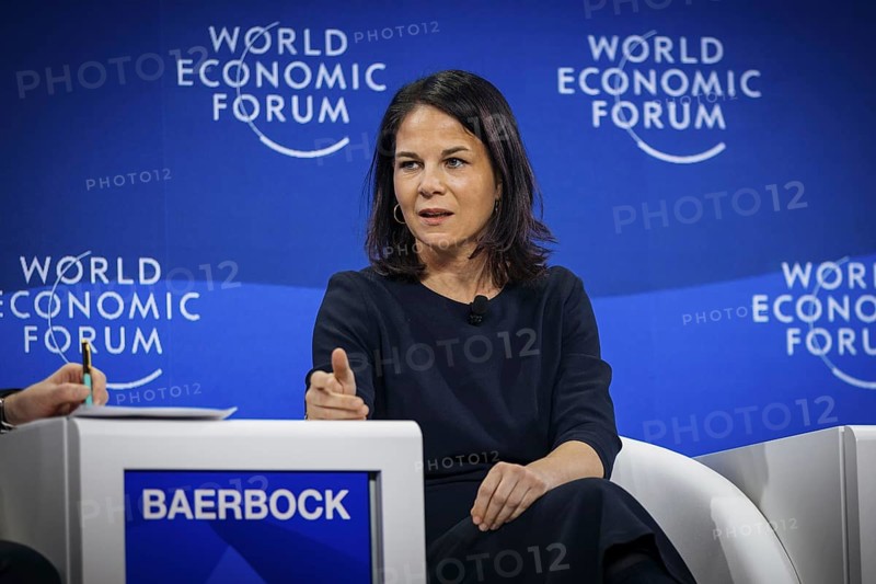 Annalena Bärbock (Alliance 90/The Greens), Federal Foreign Minister, photographed during a panel discussion on Securing an Insecure World at the World Economic Forum in Davos, 16 January 2024. Photographed on behalf of the Federal Foreign Office