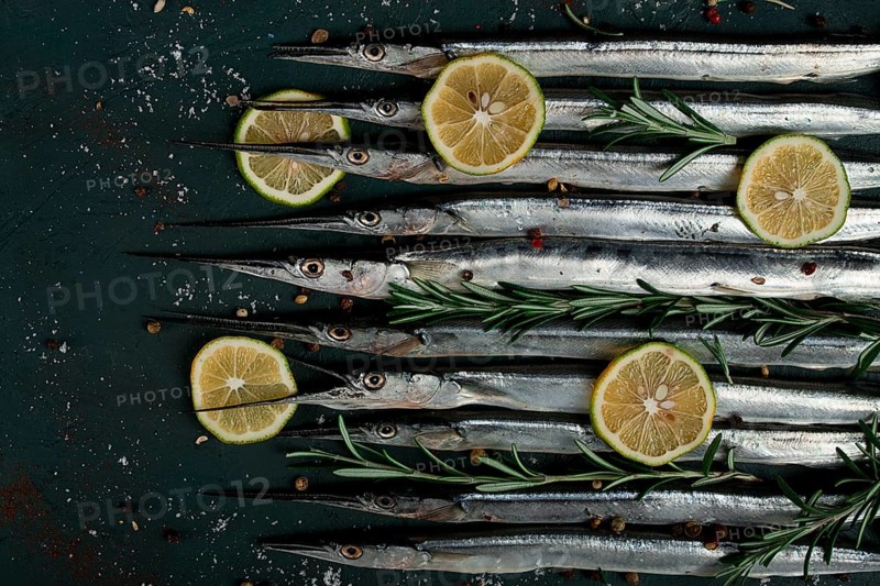 Fresh, Black Sea fish. raw, sargan, sea pike, top view, no people