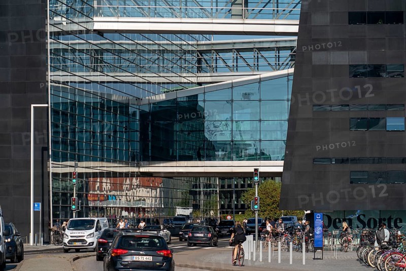 The Danish Royal Library, new building, the so-called Black Diamond, at the harbour, connecting bridges to the old building, Holmen, Copenhagen, Denmark, Europe