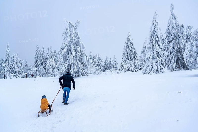 Winter in Sauerland, Hochsauerlandkreis, at Kahler Asten, near Winterberg, few tourists, visitors, during the lockdown in January 2021, North Rhine-Westphalia, Germany, Europe