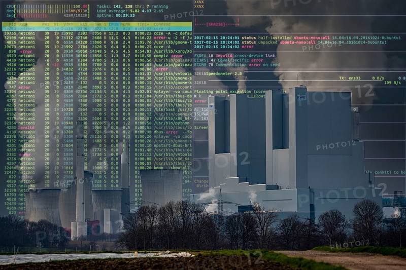 Symbolic image Critical infrastructure, blackout risk, cyberterrorism, hacker attack, Neurath lignite-fired power plant, near Grevenbroich, RWE Power AG, North Rhine-Westphalia, Germany, Europe