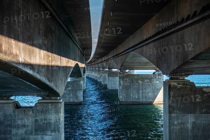 Storebæltsbro Nyborg, Sund Bridge Fyn-Sjælland, Fyn-Sealand, railway and motorway bridge, Great Belt, concrete construction, foundations, Baltic Sea, Fyn, Fyn Island, Denmark, Europe