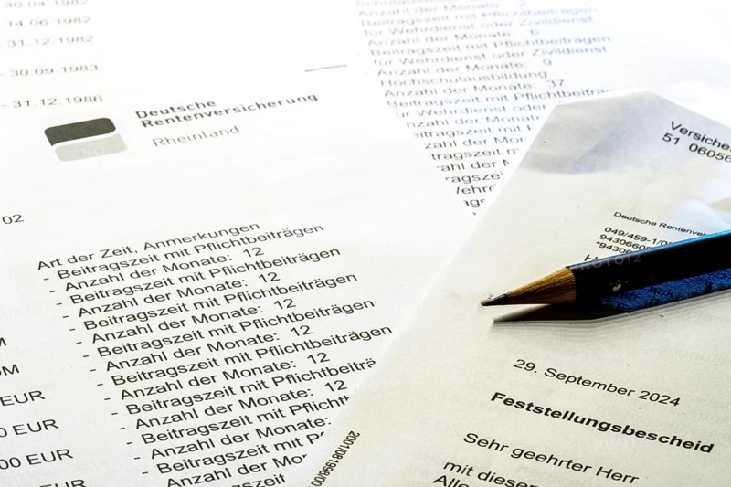 Symbolic image pension, pension information, assessment notice on contributions made to the statutory pension insurance and expected pension on reaching retirement age, notification from the German Pension Insurance to an insured person