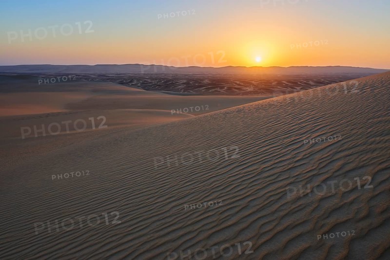 Atmospheric picture of a desert at sunset with undulating sand dunes, calm and peaceful atmosphere, Matruh, Great Sand Sea, Libyan Desert, Sahara, Egypt, North Africa, Africa