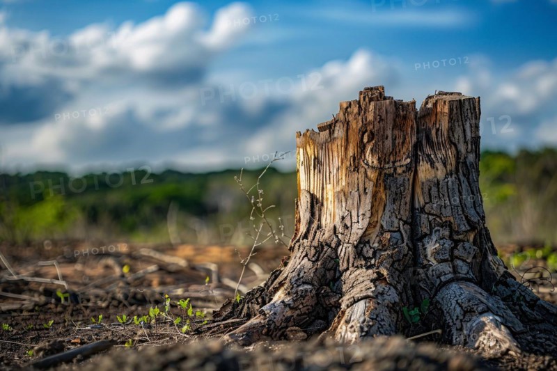 Close up of single rree stump. Deforestation concept. KI generiert, generiert, AI generated