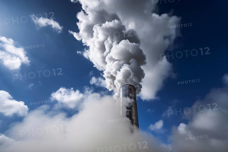 Fumes coming out of industrial chimney. AI generated