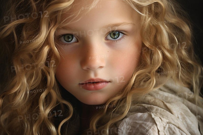 Young girl child with wavy blond long hair. KI generiert, generiert, AI generated