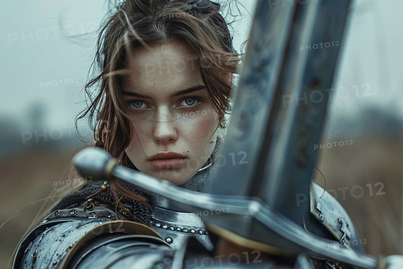 Woman in armor with sword. Generative Ai, AI generated
