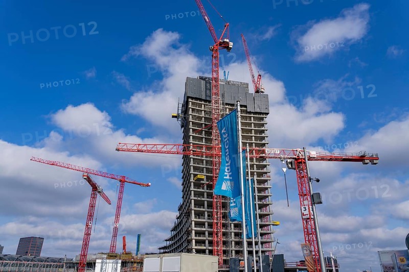 Shell of the Elbtower construction project, the architectural completion of Hafencity Hamburg, in the east, is to grow to 64 storeys and 245 metres in height, construction was halted due to the insolvency of Signa Prime Selection AG of the Austrian real estate entrepreneur René BenkoHamburg, Hamburg, Germany, Europe