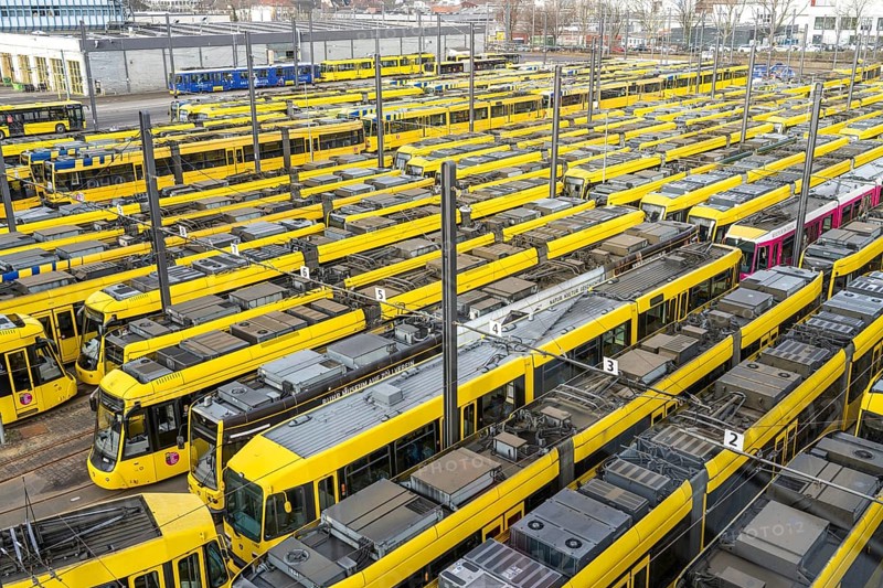 Warning strikes in local public transport, Ruhrbahn trams at the depot, VERDI union members on strike, no trains running, Essen, North Rhine-Westphalia, Germany, Europe
