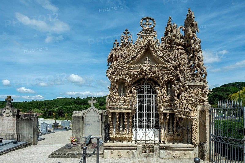 Hauterives. Grave of the Postman Ferdinand Cheval at the cemetery. Drôme, Auvergne-Rhone-Alpes, France, Europe