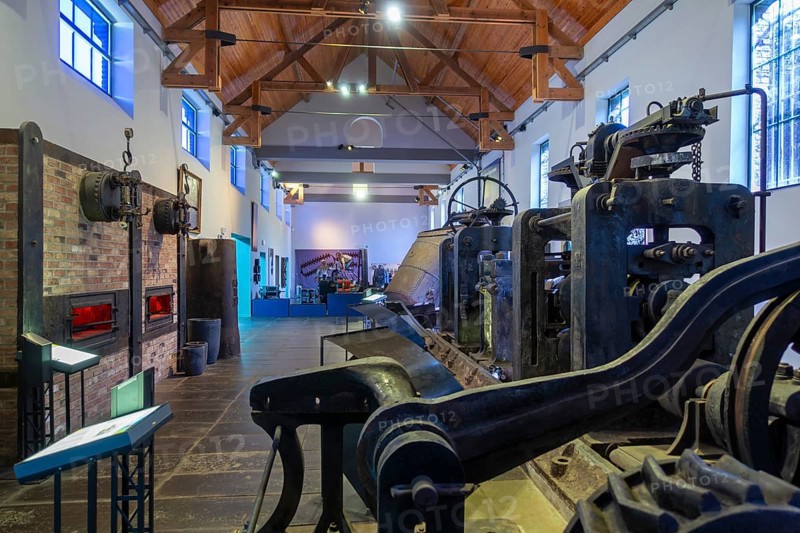 Old rolling mills in the Industrial Museum at the Le Bois du Cazier coal mine, Marcinelle near Charleroi, province of Hainaut, Belgium, Europe