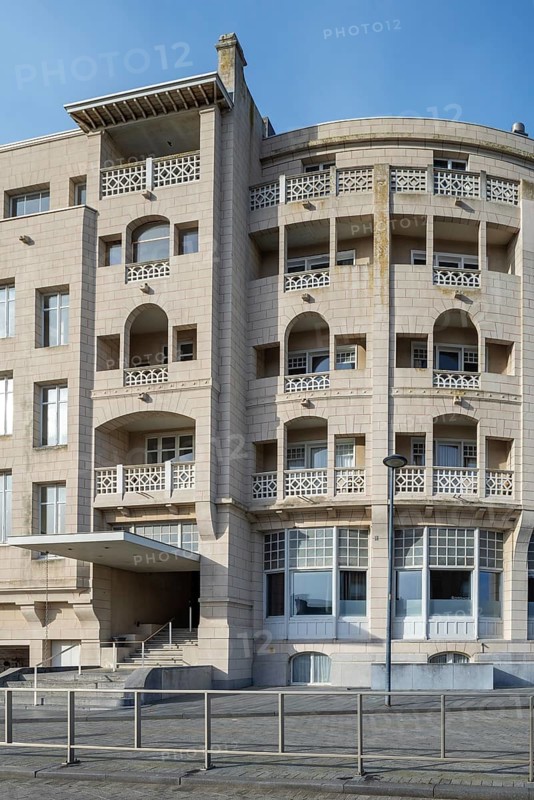 Grand Hôtel Bellevue, Rotonde in eclecticism style by Octave van Rysselberghe at seaside resort Westende, Middelkerke, West Flanders, Belgium, Europe