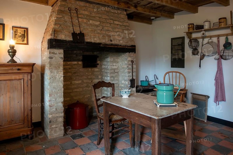 Interior of fisherman's house in the NAVIGO Visserijmuseum, fishery museum at Oostduinkerke, Koksijde, West Flanders, Belgium, Europe