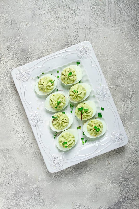Snack, stuffed eggs with avocado, homemade, no people