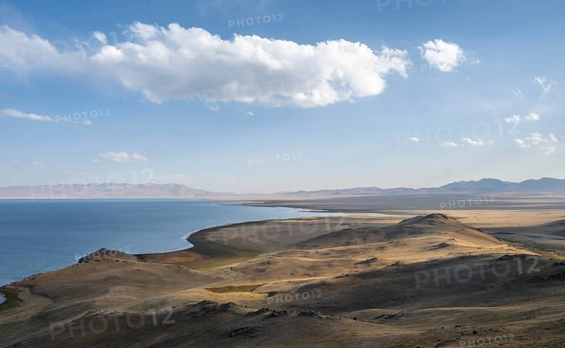 Mountain landscape with Lake Song Kul, Naryn region, Kyrgyzstan, Asia