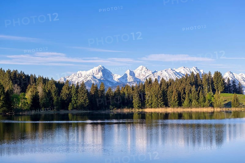 Hegratsrieder See near Füssen, Allgäu Alps, snow, Allgäu, Bavaria, Germany, Europe