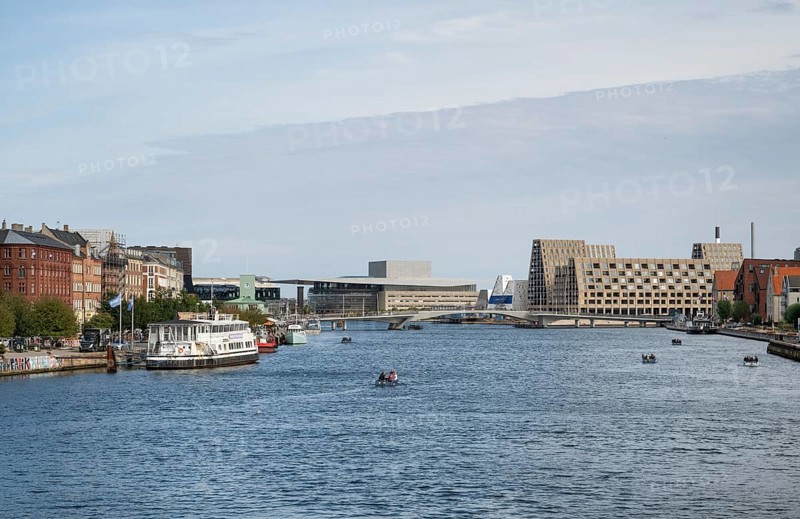 View from the Knippelsbro bascule bridge to the Havngade, the Inderhavnen or inner harbour, the Opera House and Paper Island, Christianshavn, Copenhagen, Denmark, Europe