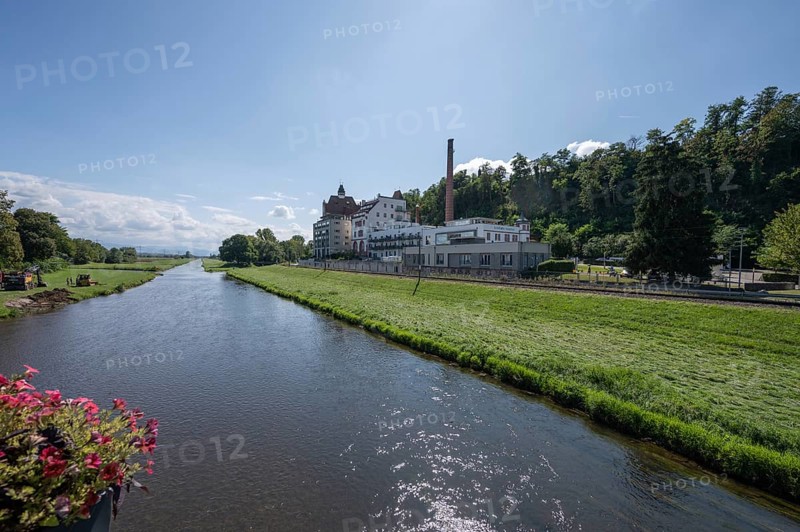 Former Riegel brewery on the Leopold Canal, produced in Riegel from 1834 to 2003, now an art gallery and with modern lofts, Riegel am Kaiserstuhl, Baden-Württemberg, Germany, Europe