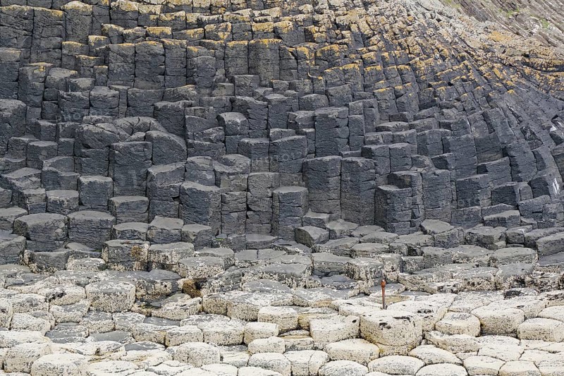Close-up view of hexagonal basalt columns and rocks on the coast, Hebridean Overture, Isle of Staffa, Inner Hebrides, Scotland, United Kingdom, Europe