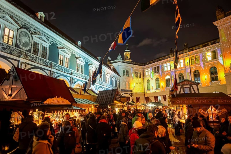 Historic Christmas Market in the Stable Courtyard of the Royal Palace, Dresden, Saxony, Germany, Europe