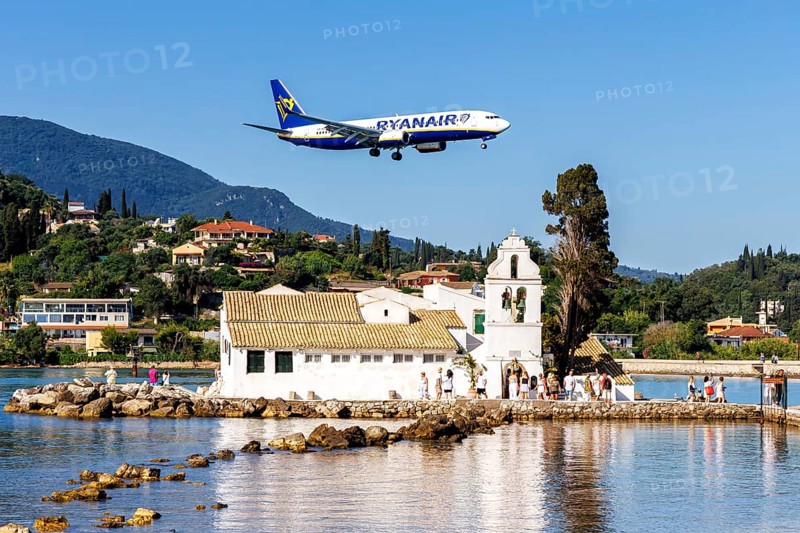 A Ryanair Boeing 737-800 aircraft with the registration SP-RSC at Corfu Airport, Greece, Europe