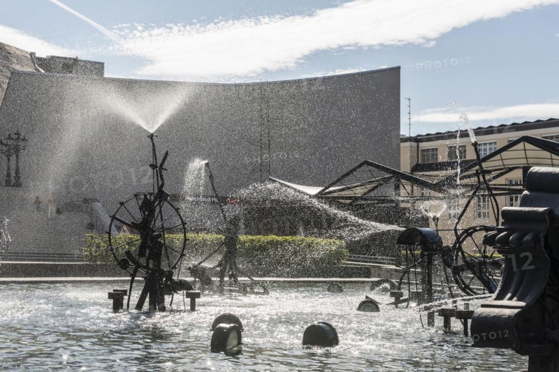 Carnival Fountain by Jean Tinguely and theatre, Tinguely Fountain, Basel, Canton of Basel-Stadt, Switzerland, Europe